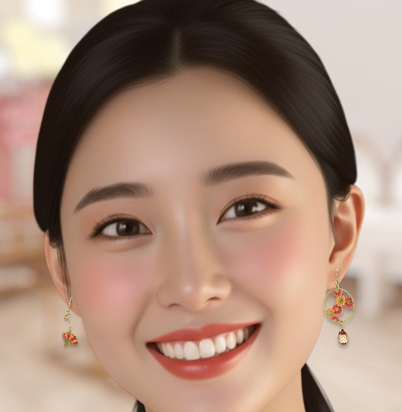 Close-up of a woman wearing earrings with a blurred background