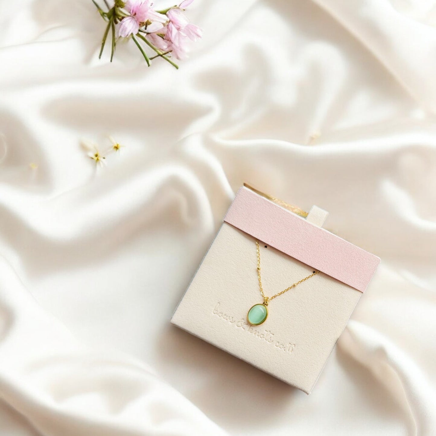 Aurora Bloom Necklace Pink Jade Green 3
