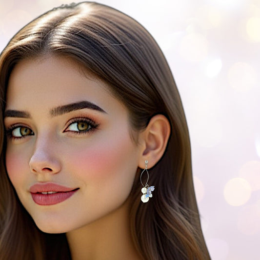Close-up of a woman wearing earrings with a blurred background