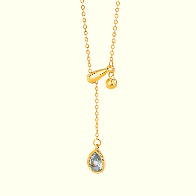Blue Teardrop Adjustable Necklace Gold 1