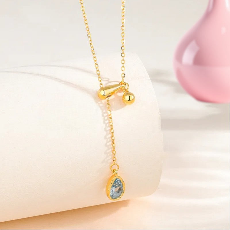 Blue Teardrop Adjustable Necklace Gold 3