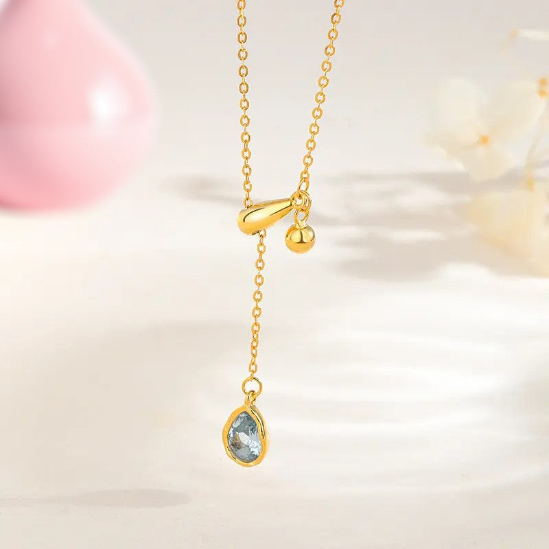 Blue Teardrop Adjustable Necklace Gold 5