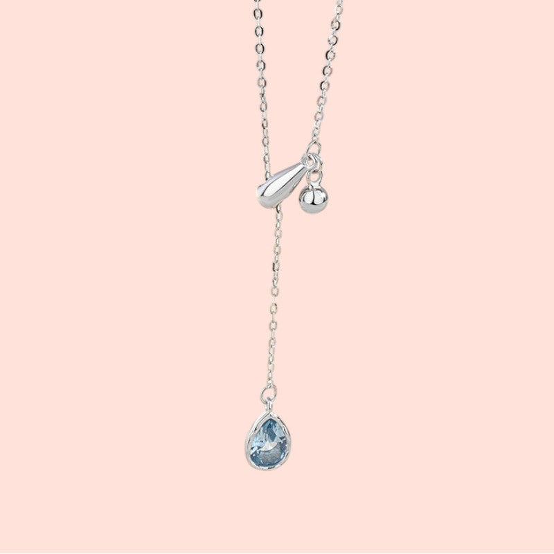 Blue Teardrop Adjustable Necklace Silver 1