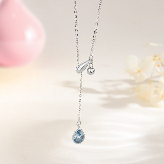 Blue Teardrop Adjustable Necklace Silver 2