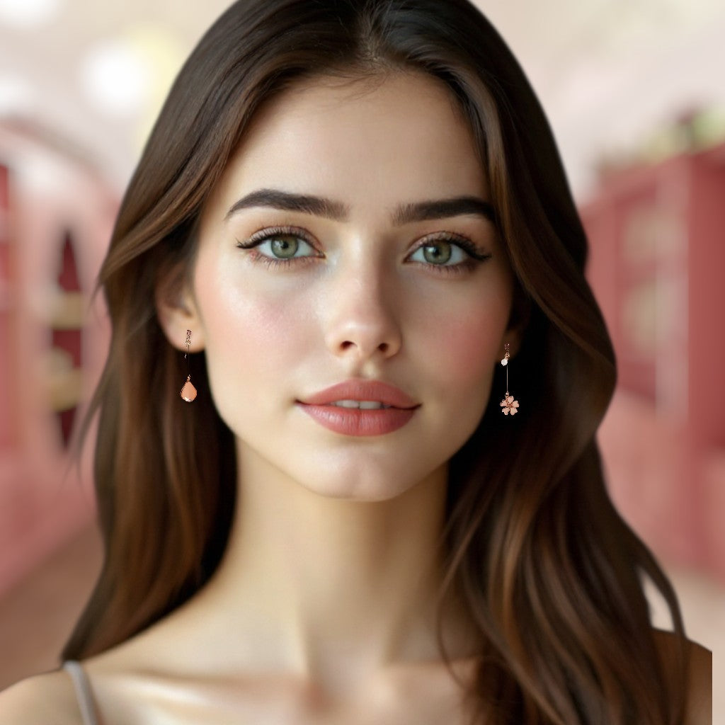 Woman wearing earrings with a blurred background