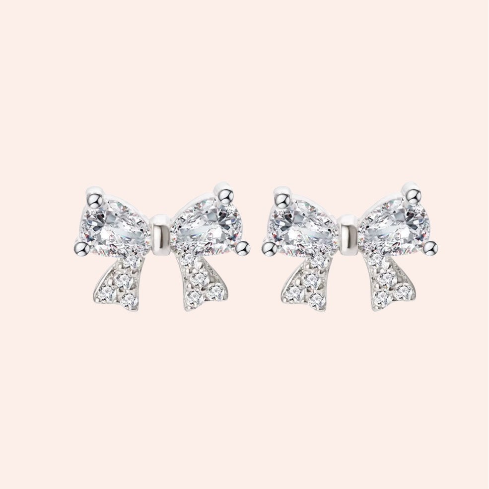 Dainty Bowknot Stud Earrings Silver 1