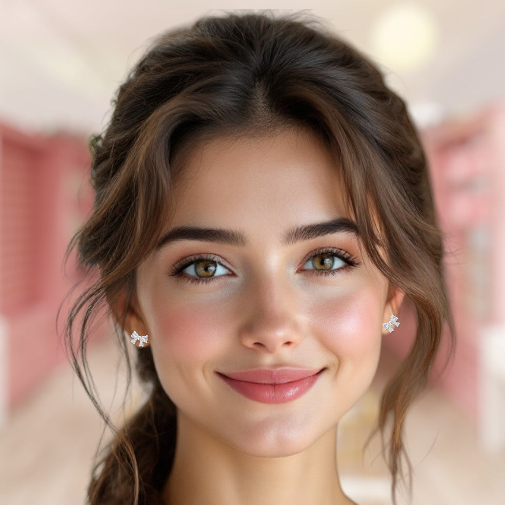 Dainty Bowknot Stud Earrings Silver 2
