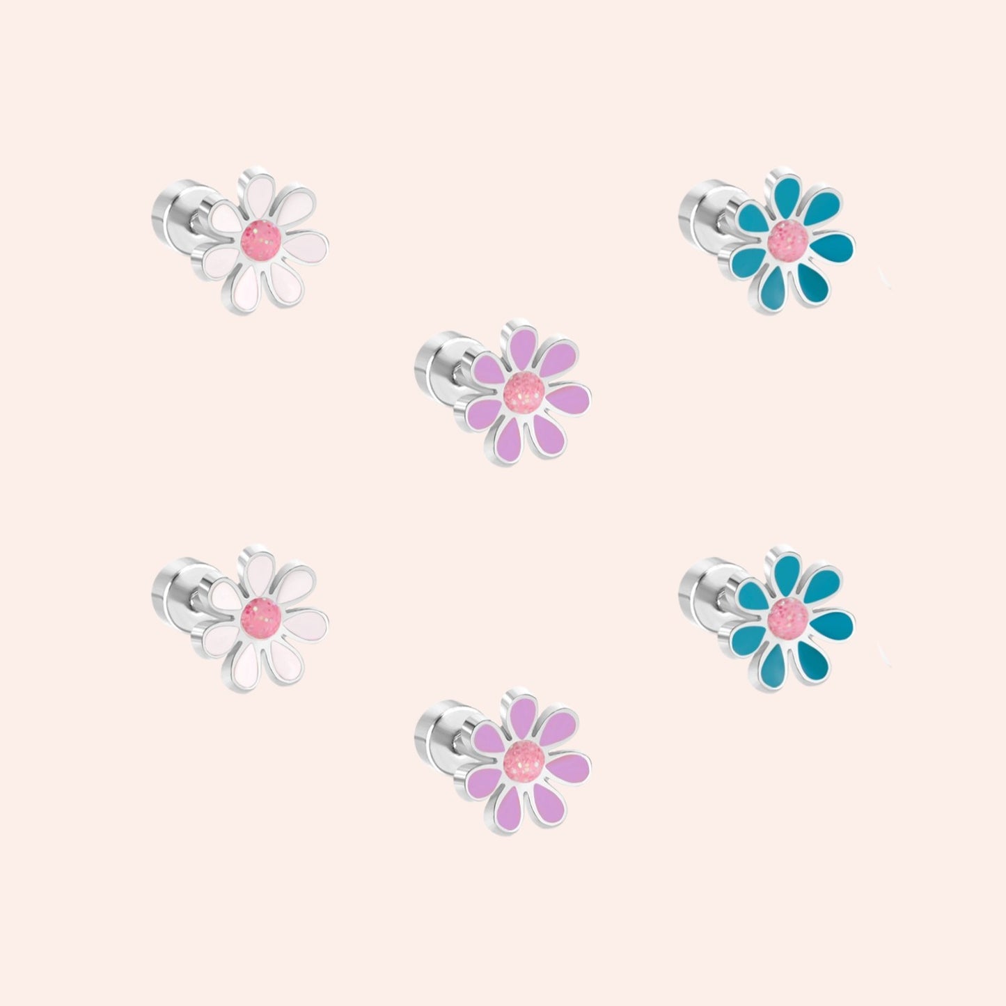 Daisy Dream Stud Earrings Set - Silver Sunlit Bloom 1