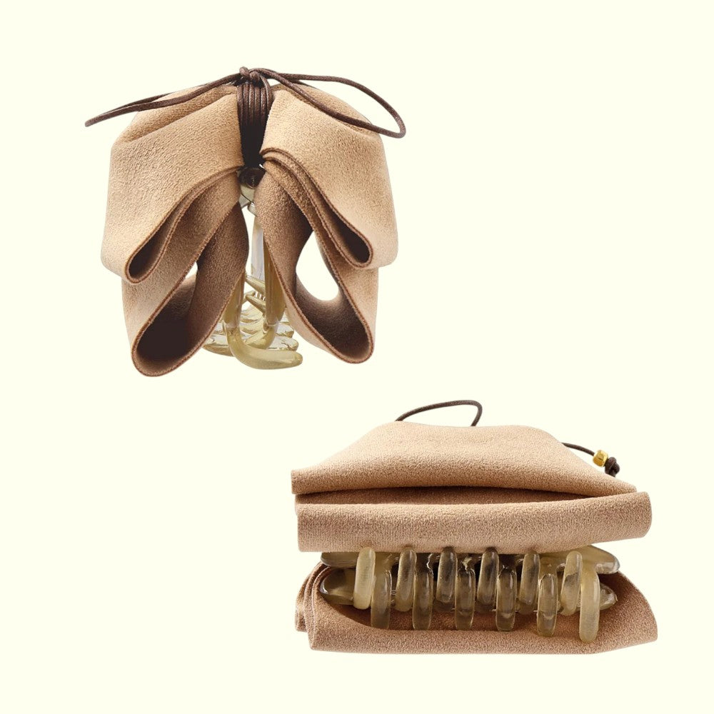 Faux Suede Ribbon Hair Claw - Brown 1