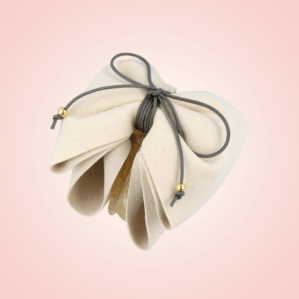 Faux Suede Ribbon Hair Claw - ivory 1