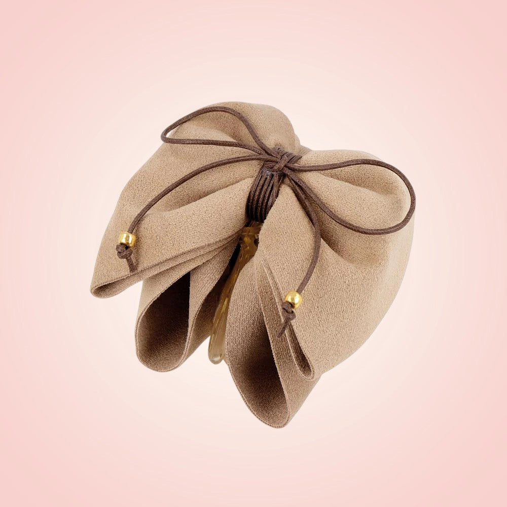 Faux Suede Ribbon Hair Claw beige 2