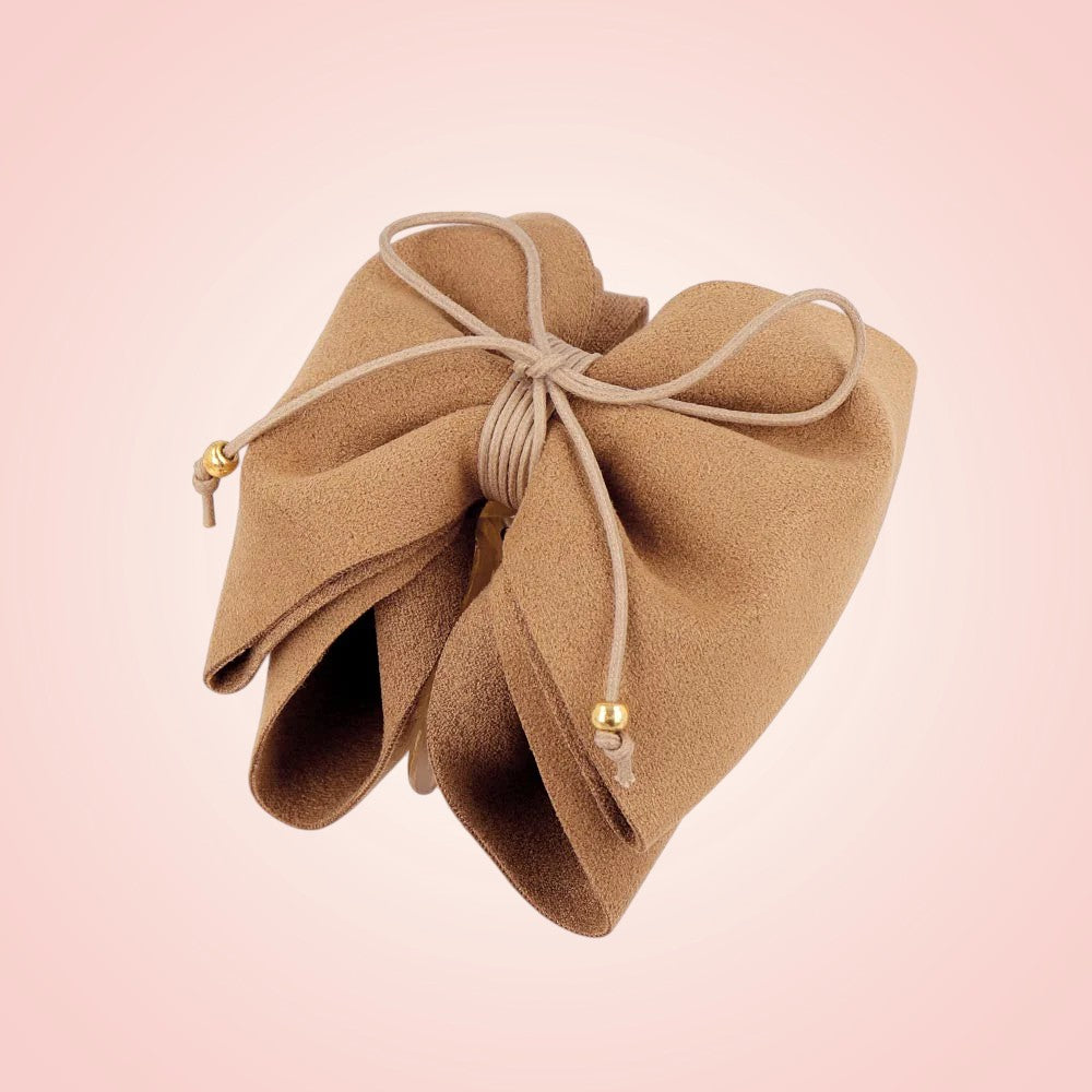 Faux Suede Ribbon Hair Claw brown - 3