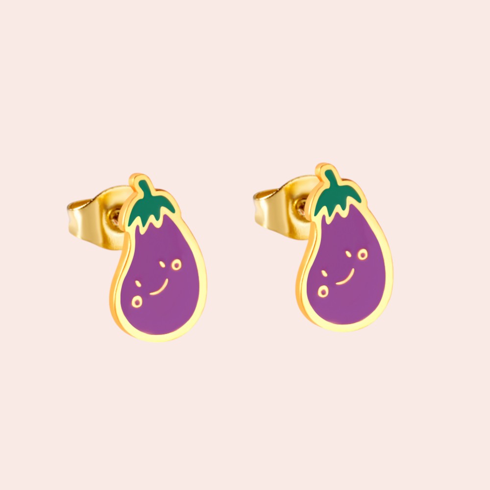 Happy Eggplant Stud Earrings 1