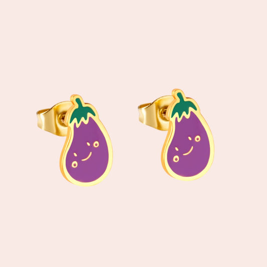 Happy Eggplant Stud Earrings 1