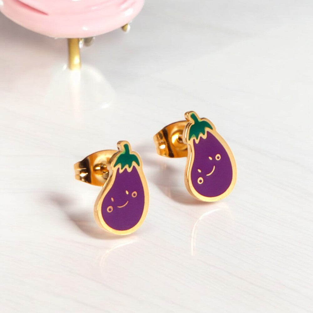 Happy Eggplant Stud Earrings 2