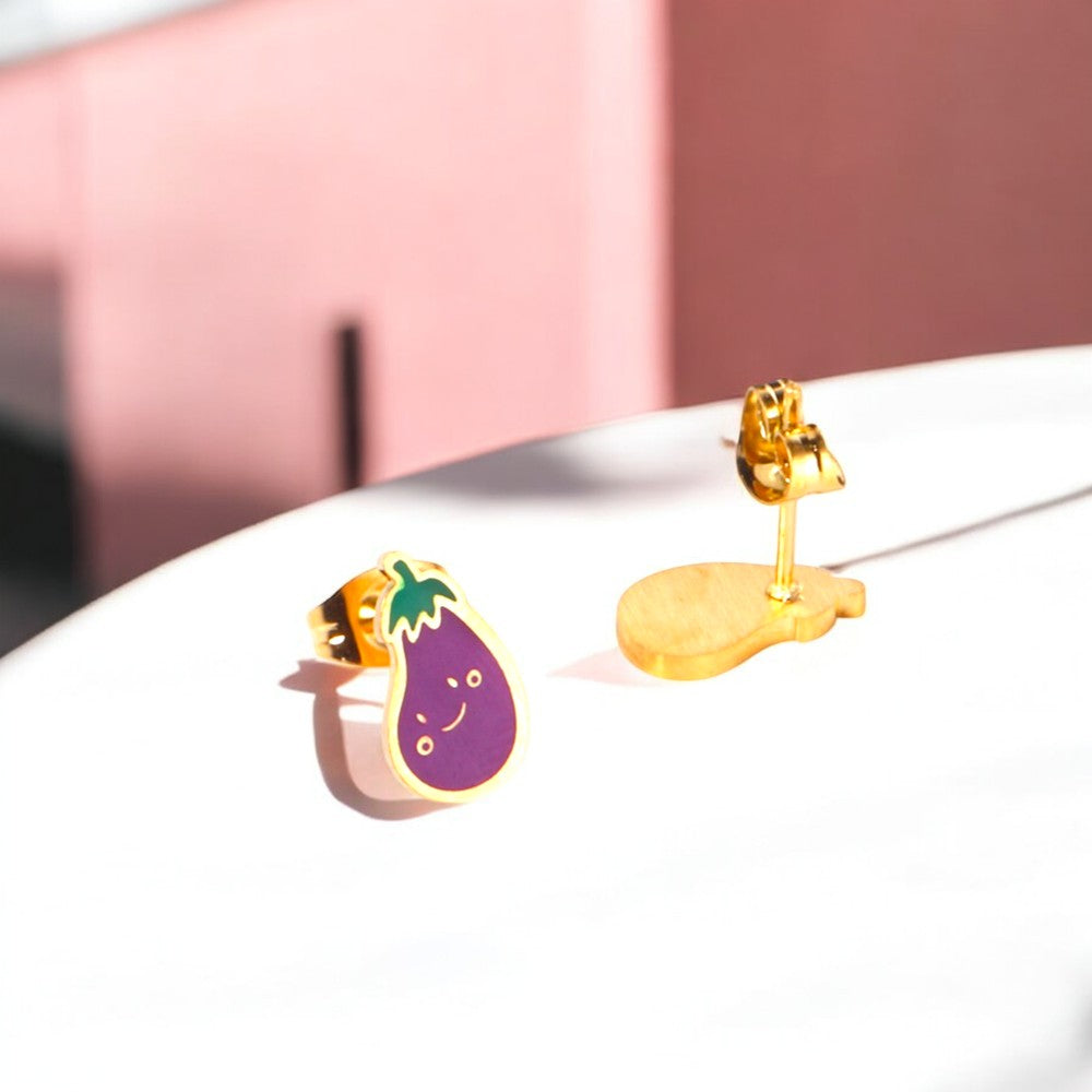 Happy Eggplant Stud Earrings 3