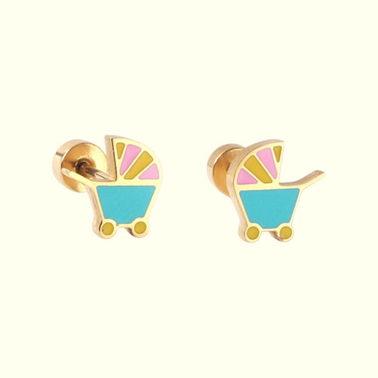 Little Stroller Stud Earrings Gold 1