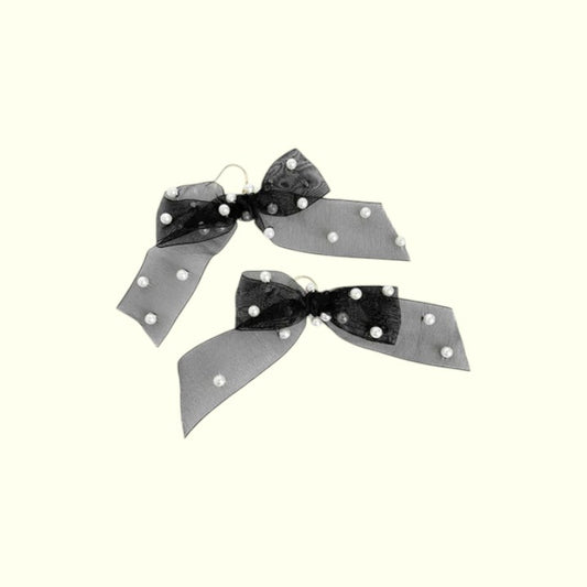 Luxe Ribbon & Pearl Earrings Black 1