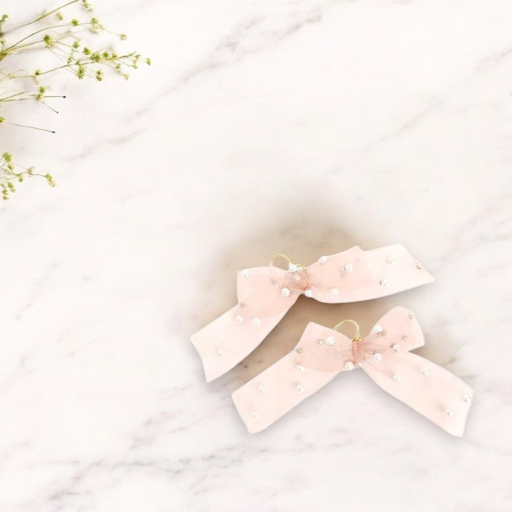 Luxe Ribbon & Pearl Earrings Pink 2
