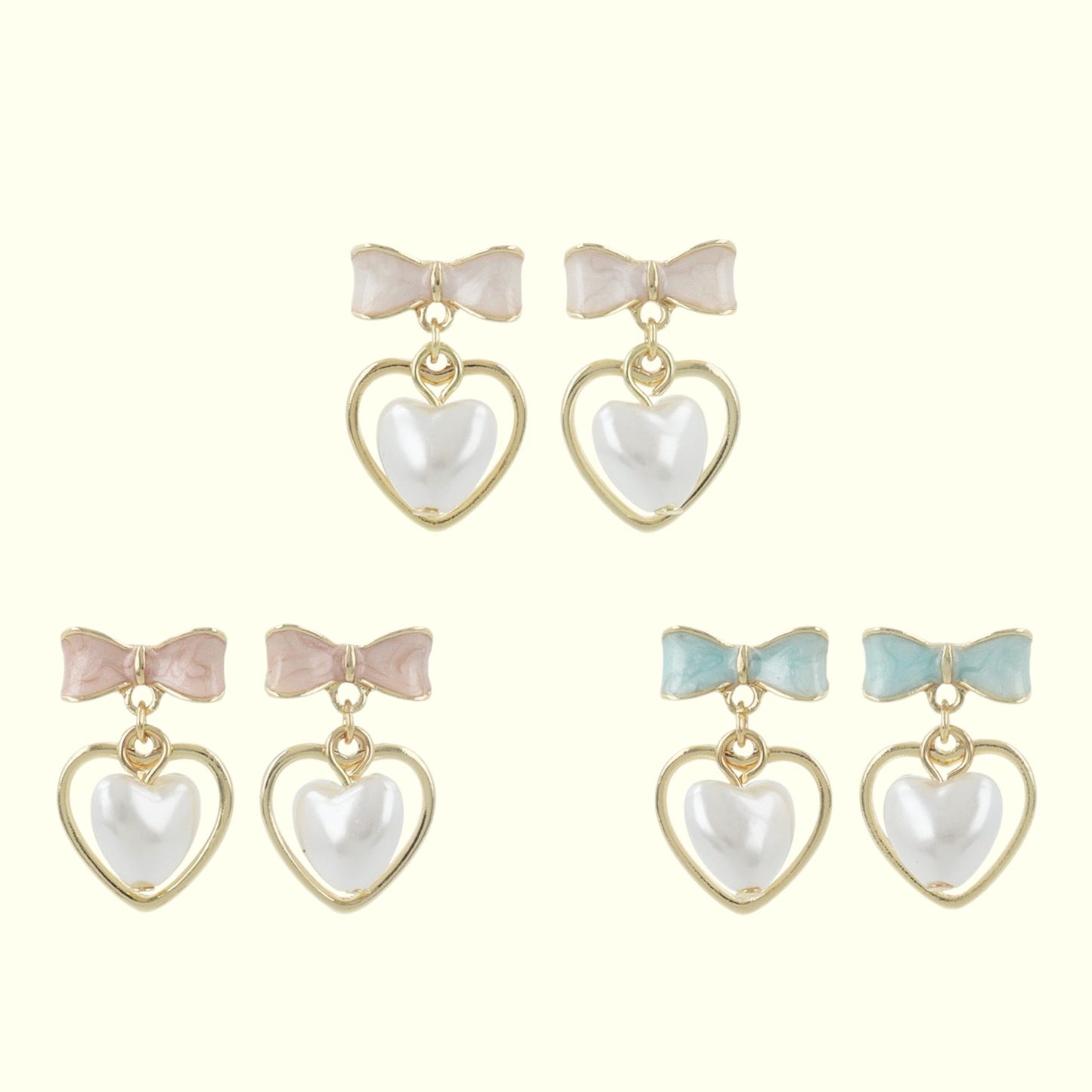 Milky Heartbow Earrings 1