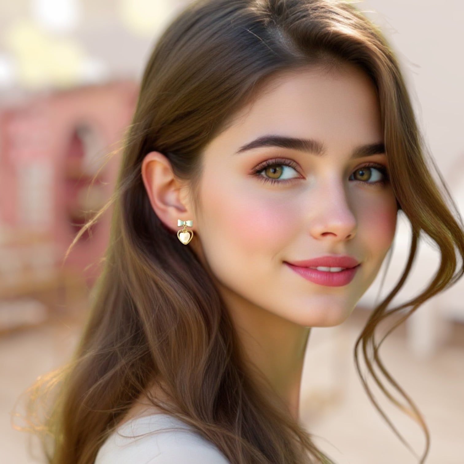 Milky Heartbow Earrings 2