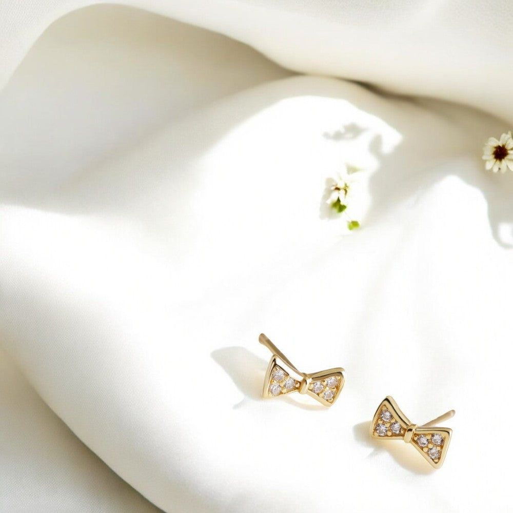 Mini Bow Stud Earrings Gold 3