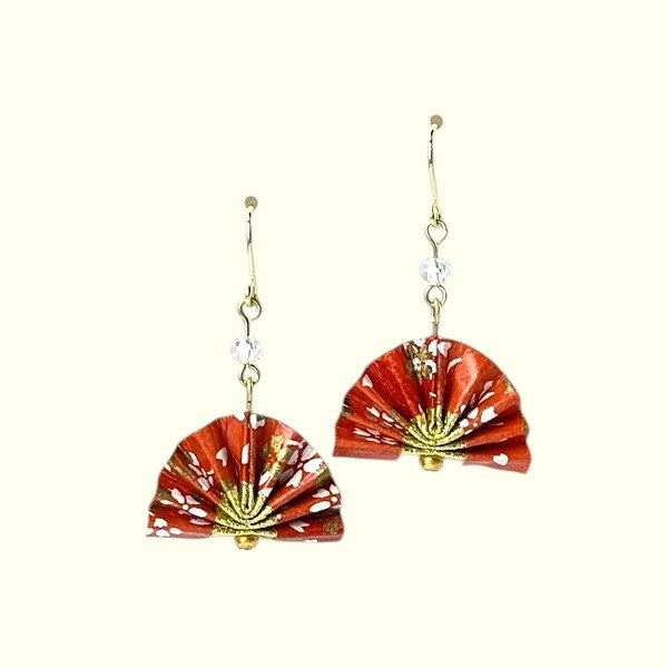 Origami Folding Fan Earrings Red 1