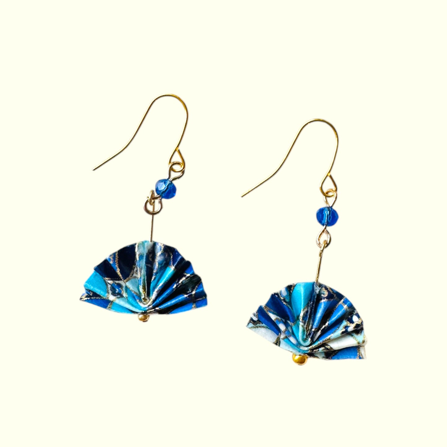 Origami Folding Fan Earrings blue 1