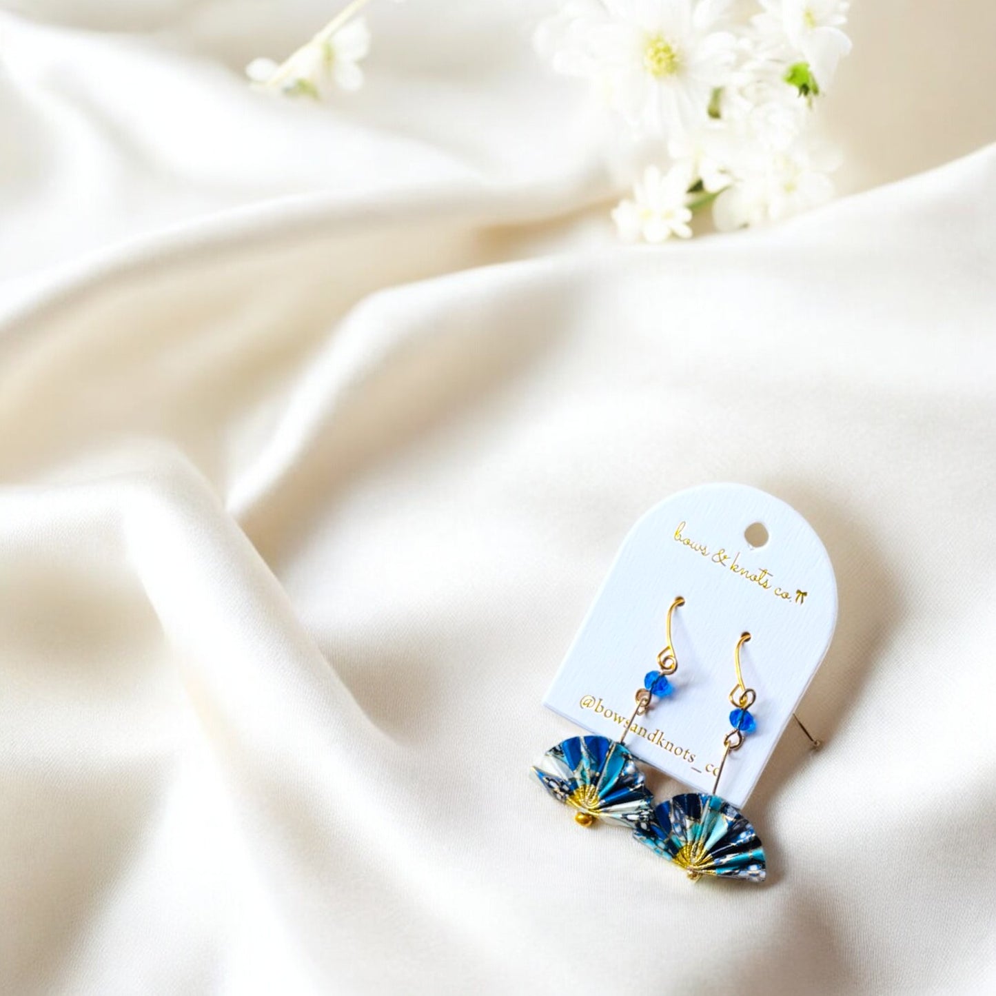 Origami Folding Fan Earrings blue 2