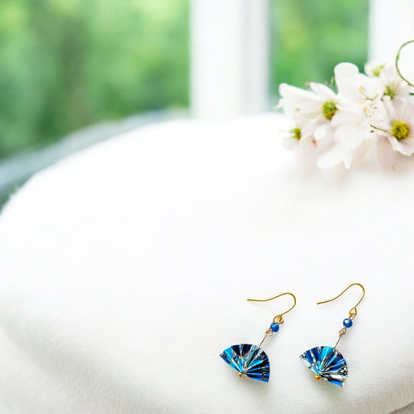 Origami Folding Fan Earrings blue 4