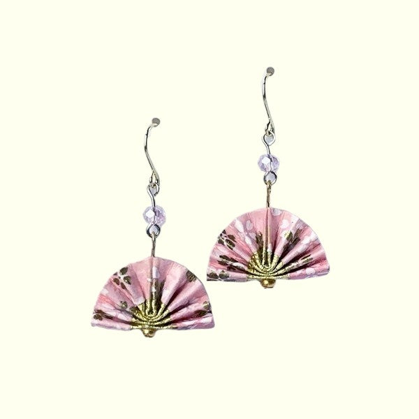 Origami Folding Fan Earrings pink 1