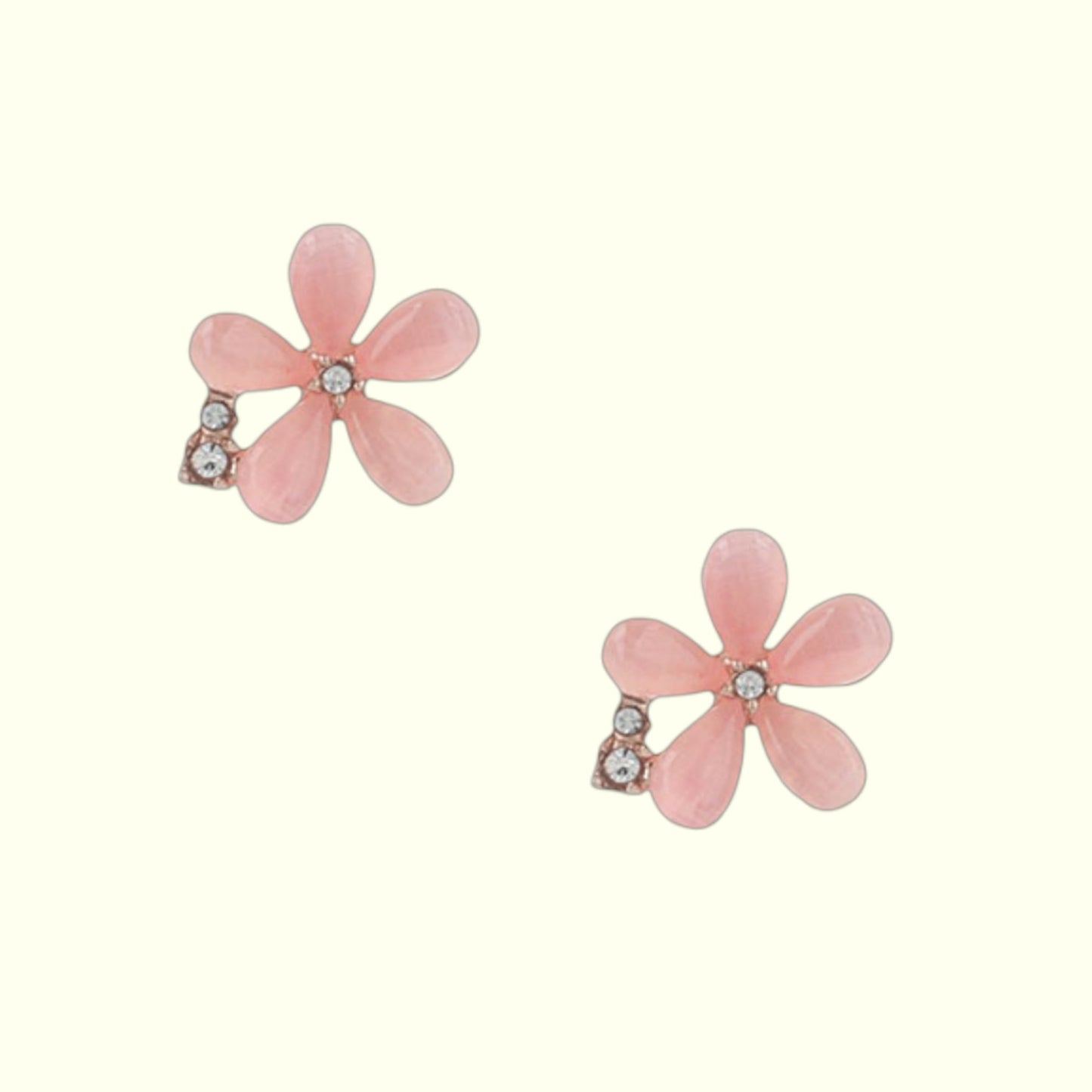 Pair of pink flower-shaped earrings on a white background