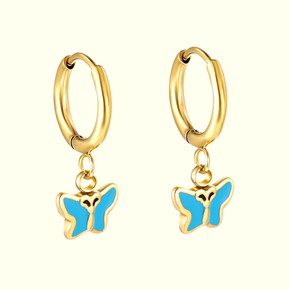 Petite Butterfly Charm Hoops Gold 1