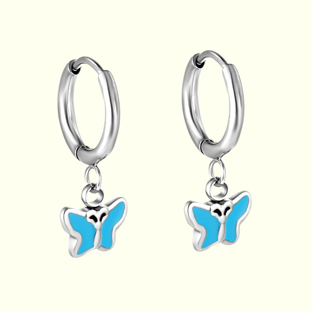 Petite Butterfly Charm Hoops Silver