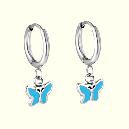 Petite Butterfly Charm Hoops Silver