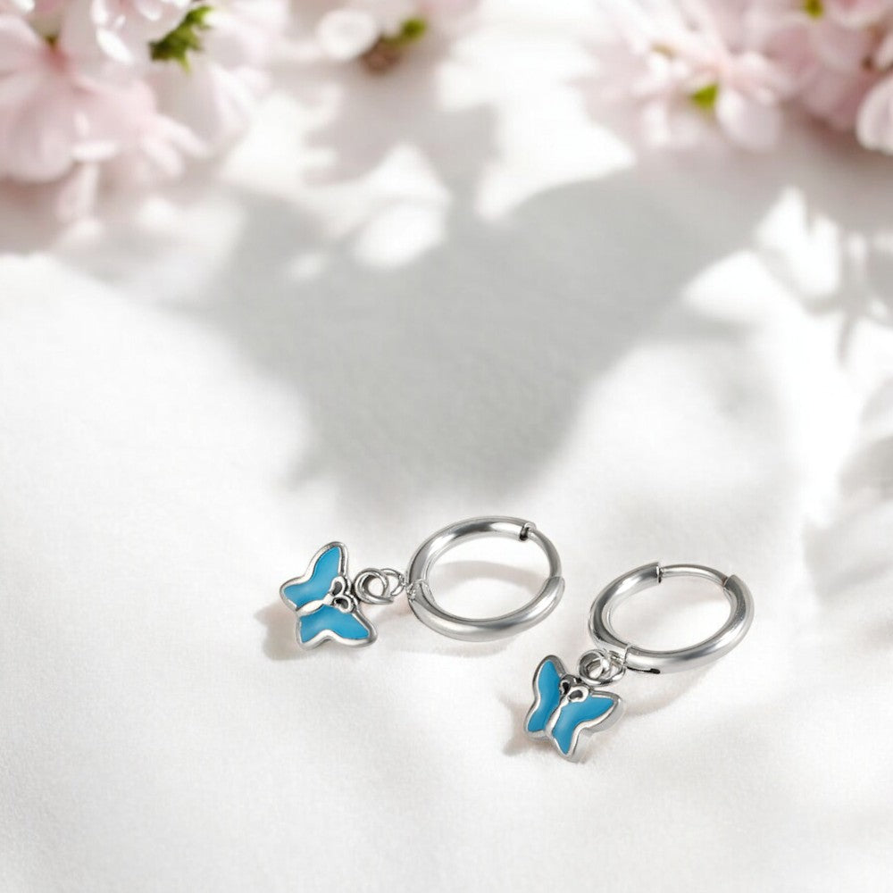 Petite Butterfly Charm Hoops Silver 2