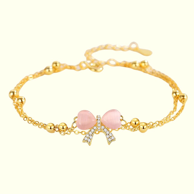 Pink Opal Bowknot Bracelet Gold 1