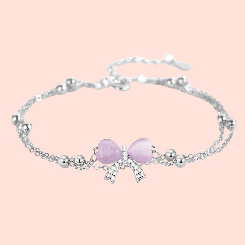 Pink Opal Bowknot Bracelet silver 1