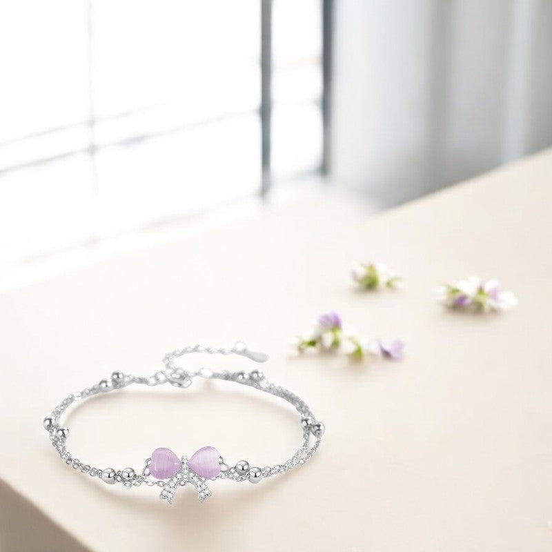 Pink Opal Bowknot Bracelet silver 2