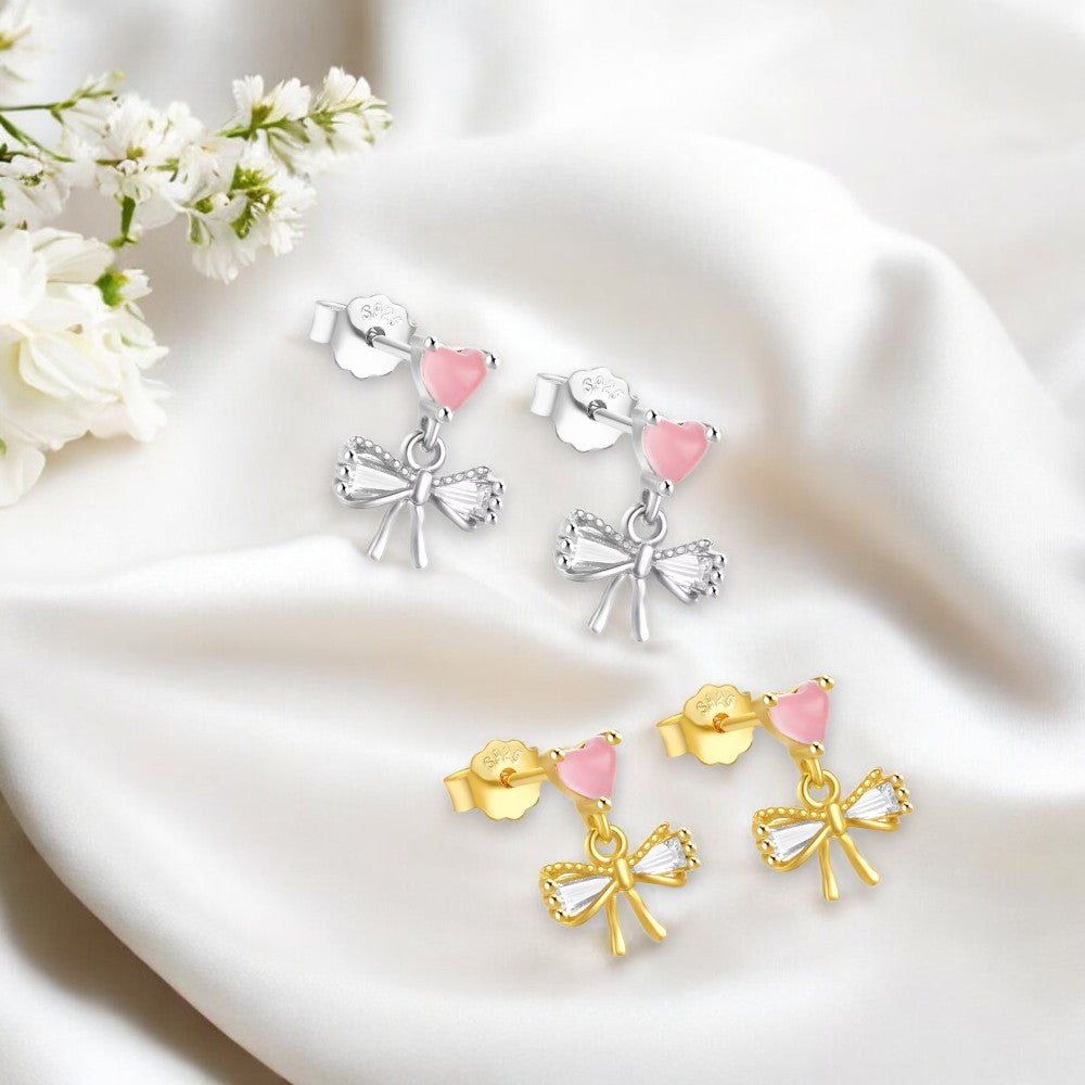 Rosy Love Bow Drop Earrings 1