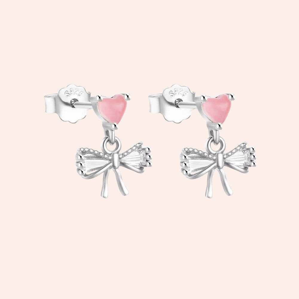 Rosy Love Bow Drop Earrings Silver 2