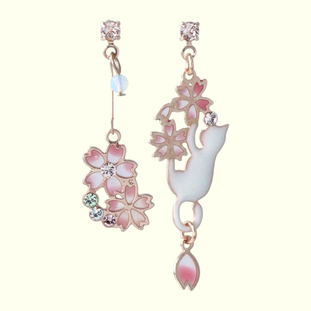 Sakura Cat Mischief Earrings Rose Gold 1