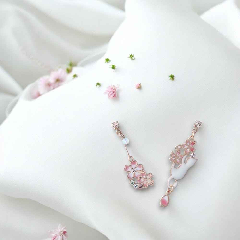 Sakura Cat Mischief Earrings Rose Gold 3