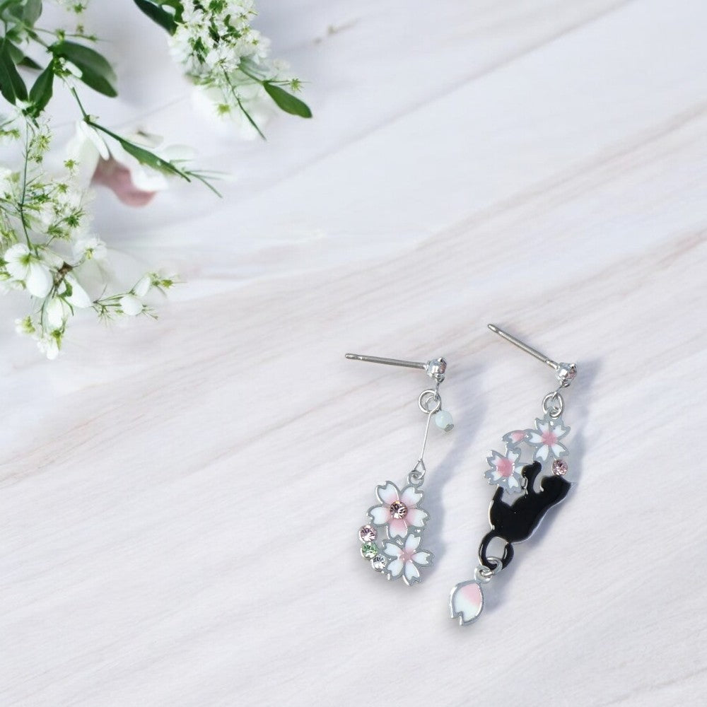 Sakura Cat Mischief Earrings Silver 3