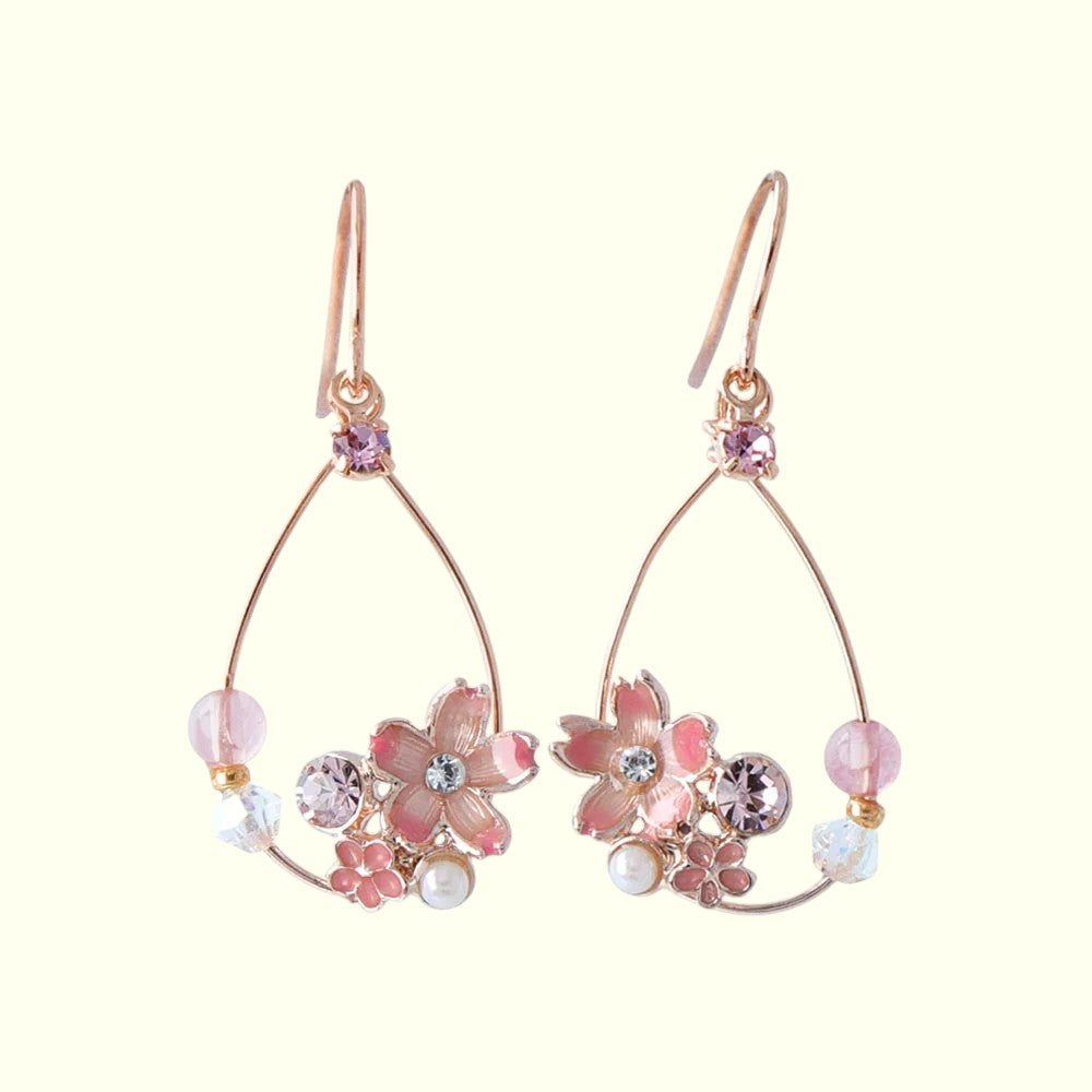 Sakura Floral Hoop Dangle Earrings 1