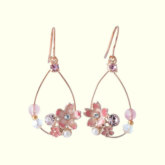 Sakura Floral Hoop Dangle Earrings 1