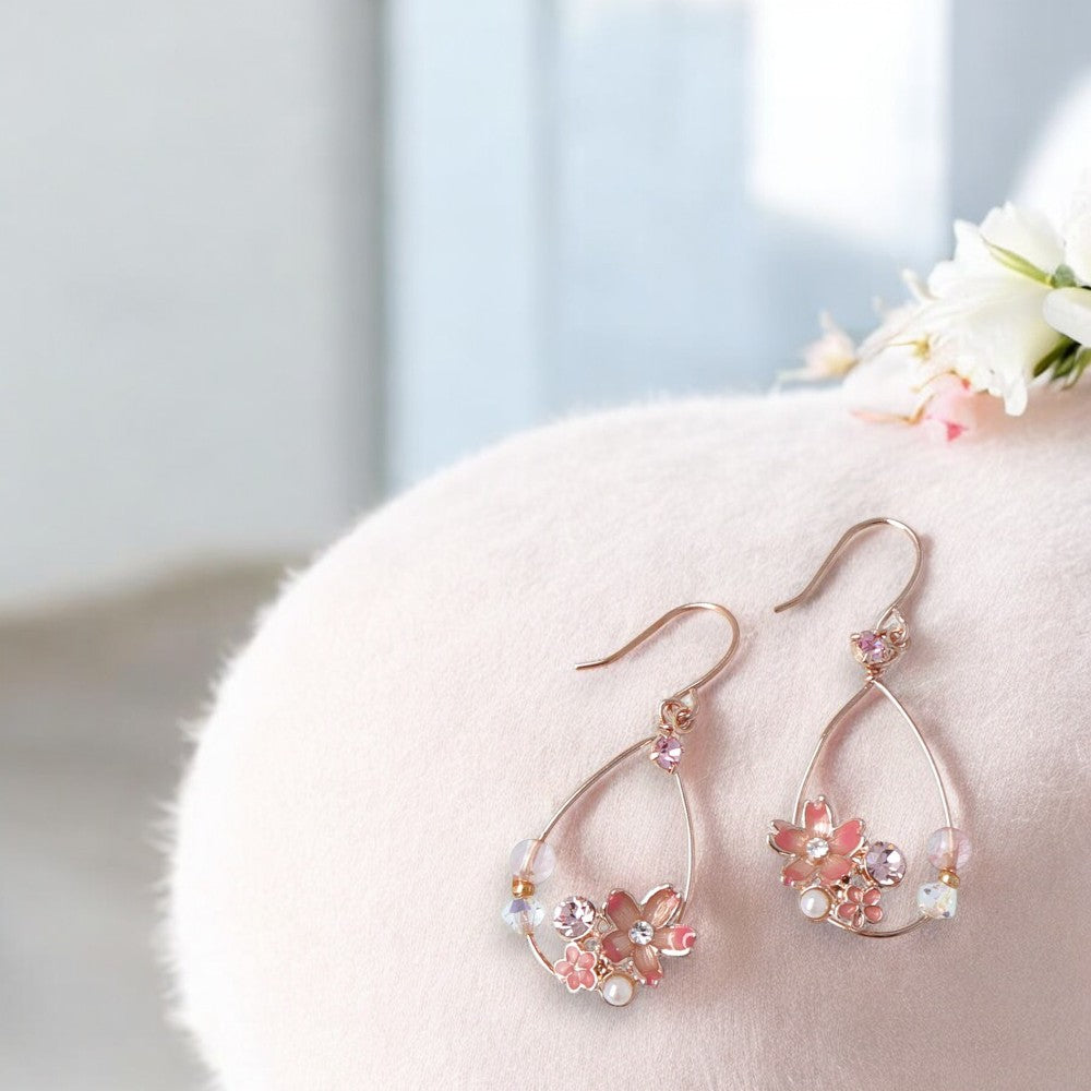 Sakura Floral Hoop Dangle Earrings 2