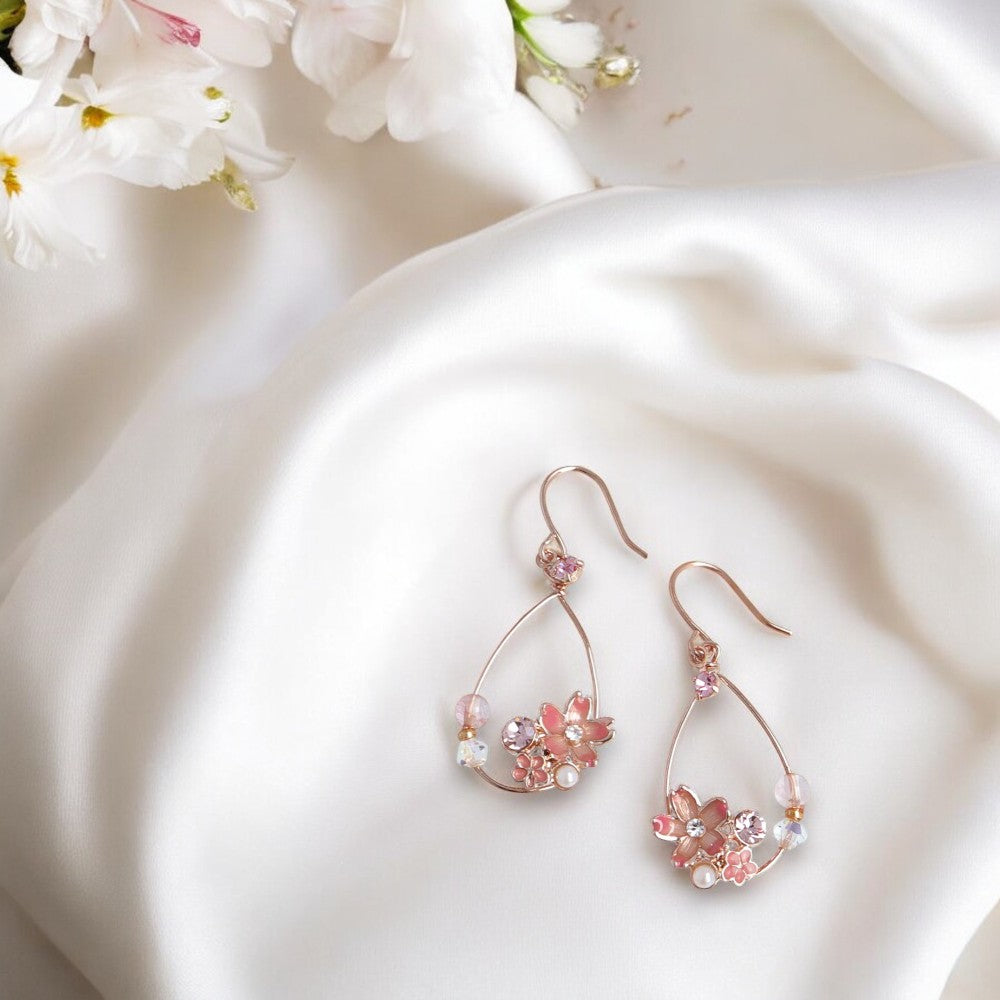Sakura Floral Hoop Dangle Earrings 3