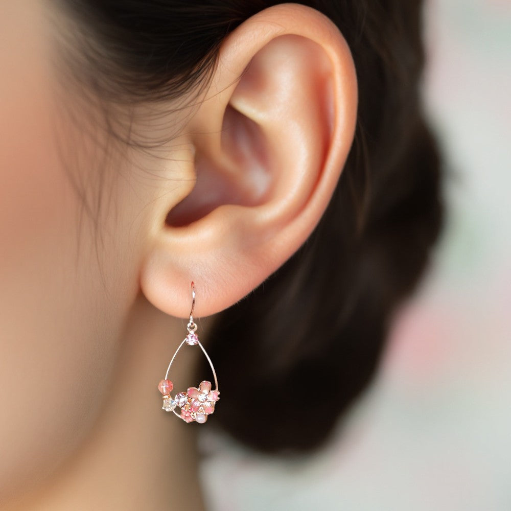 Sakura Floral Hoop Dangle Earrings 4