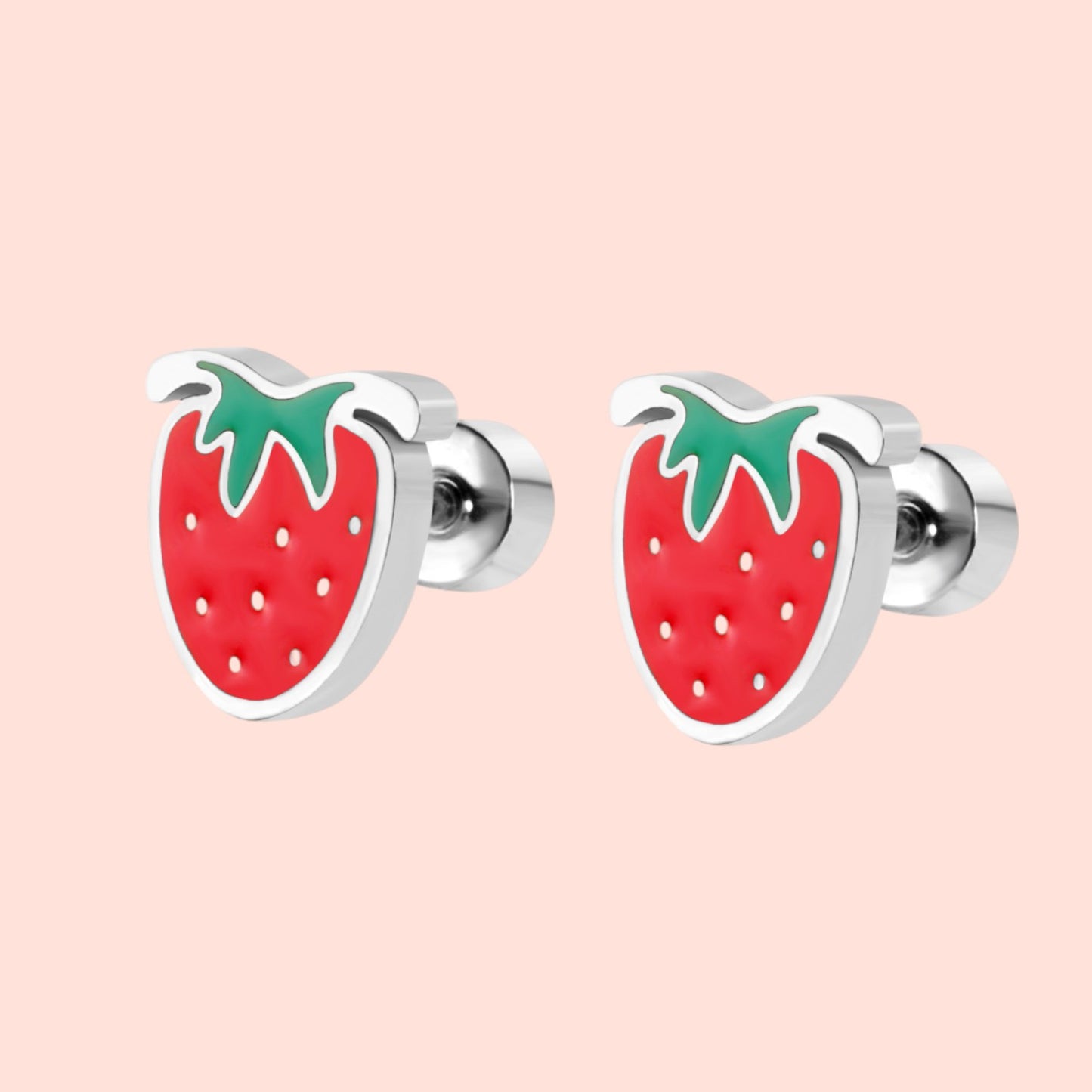 Strawberry Kiss Stud Earrings Silver